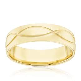 9ct Yellow Gold Engraved Swirl Wedding Ring
