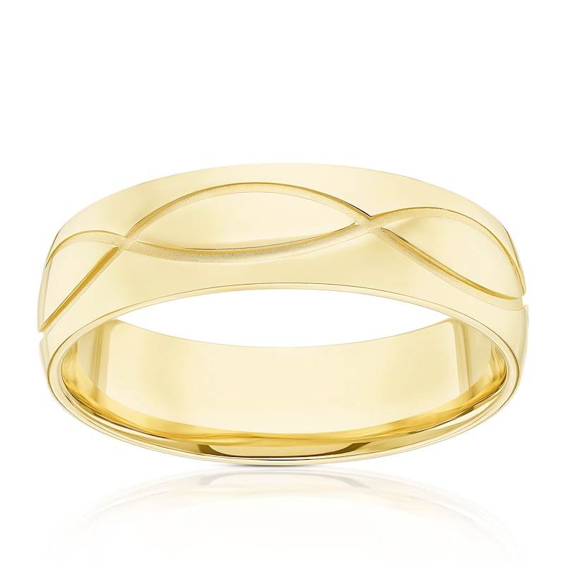 9ct Yellow Gold Engraved Swirl Wedding Ring