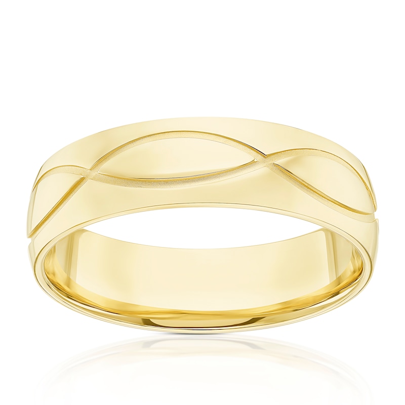 Main Image 1 of 9ct Yellow Gold Engraved Swirl Wedding Ring