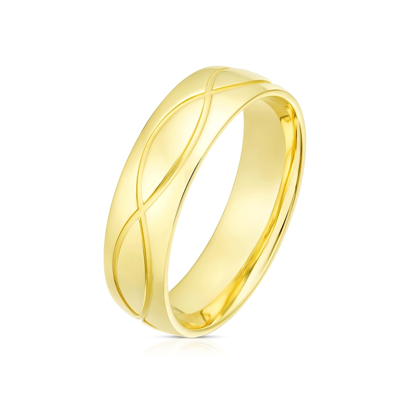 9ct Yellow Gold Engraved Swirl Wedding Ring