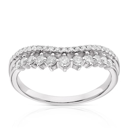 9ct White Gold 2 Row 0.34ct Diamond Shaped Wedding Ring