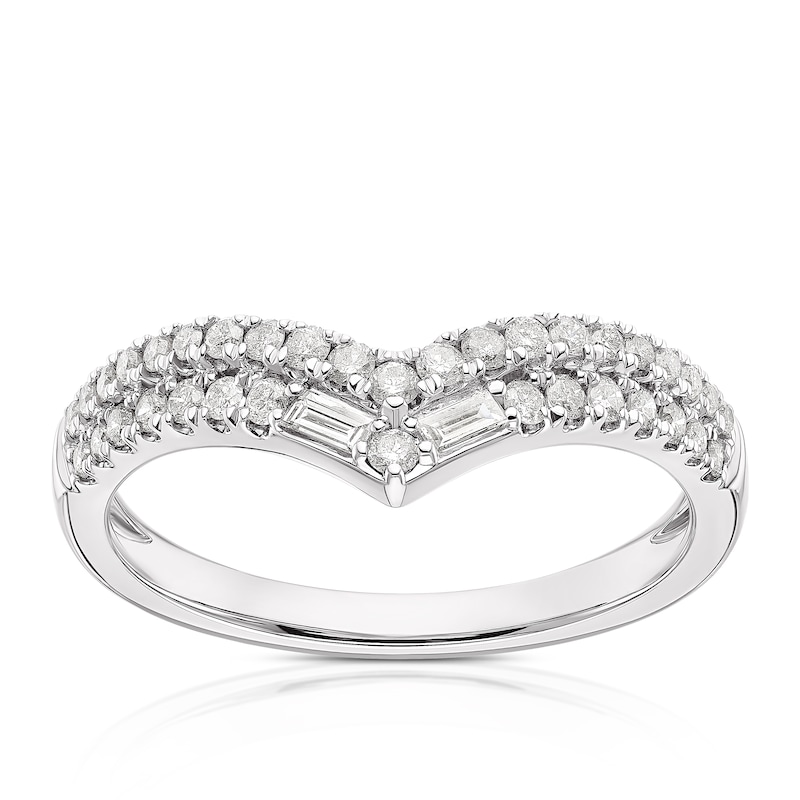 Main Image 1 of Platinum 2 Row 0.34ct Diamond Wishbone Wedding Ring
