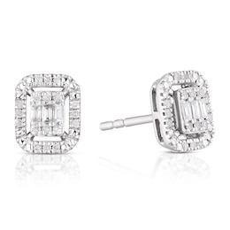 Sterling Silver 0.15ct Diamond Baguette Halo Earrings
