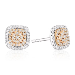 Sterling Silver & 9ct Rose Gold 0.10ct Diamond Double Halo Earrings