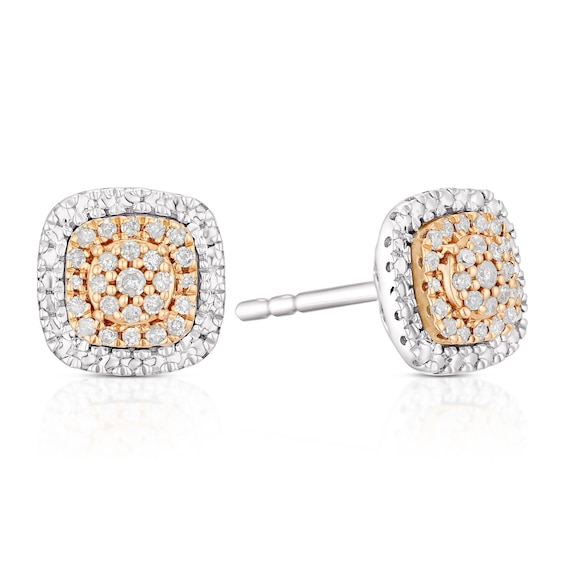 Sterling Silver and 9ct Rose Gold 0.10ct Diamond Double Halo