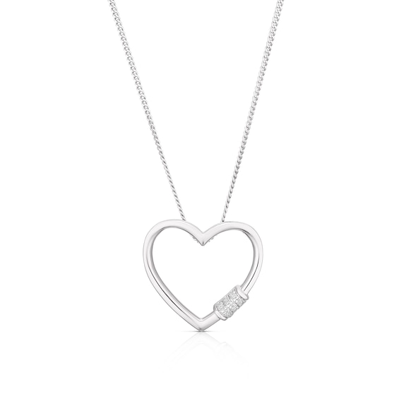 Sterling Silver Diamond Open Heart Pendant Necklace