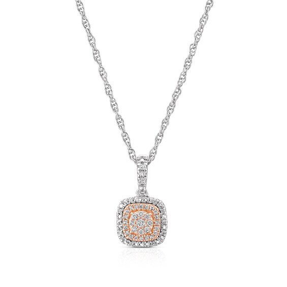Sterling Silver and 9ct Rose Gold 0.10ct Diamond Cluster Hal