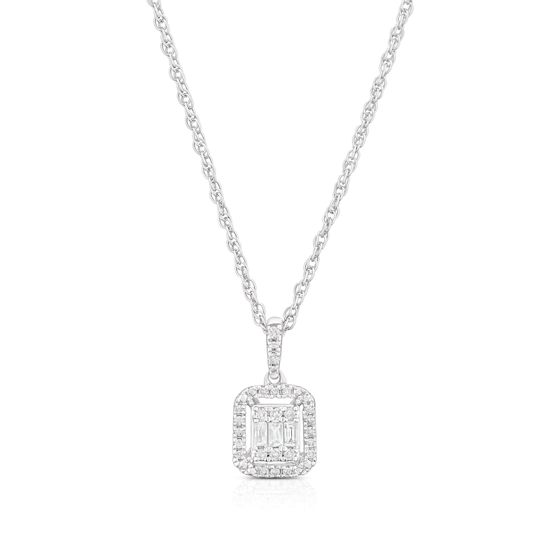 Sterling Silver 0.15ct Diamond Cushion Halo Pendant Necklace