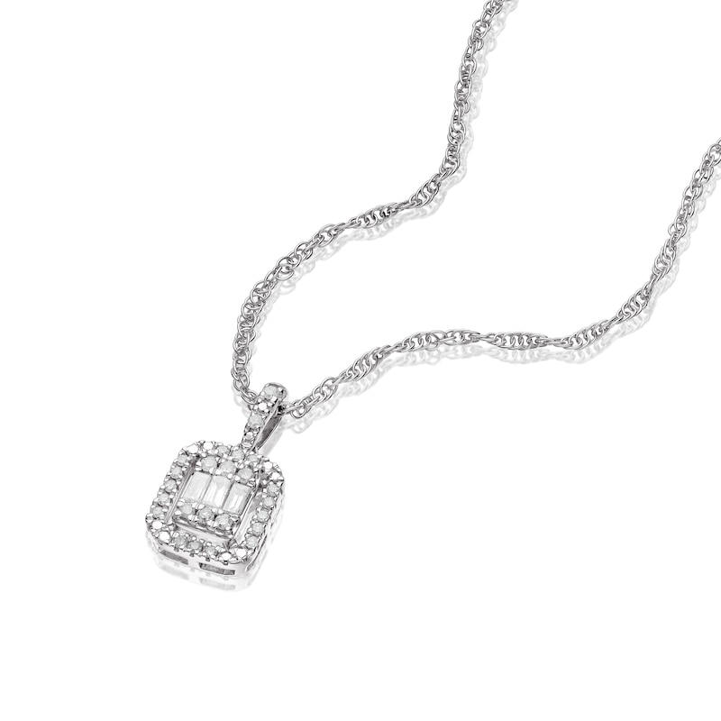 Sterling Silver 0.15ct Diamond Cushion Halo Pendant Necklace