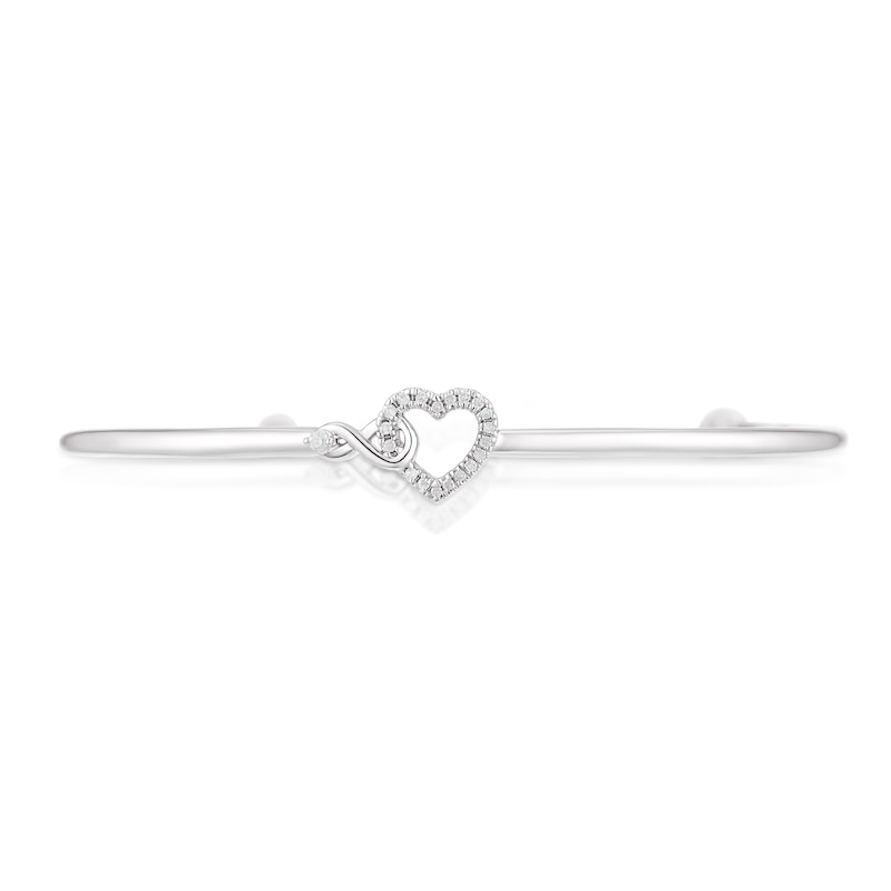 Sterling Silver 0.10ct Diamond Half Bangle Heart Bolo Bracelet