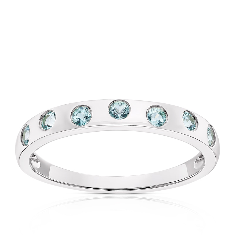Main Image 1 of 9ct White Gold Blue Topaz Wedding Ring