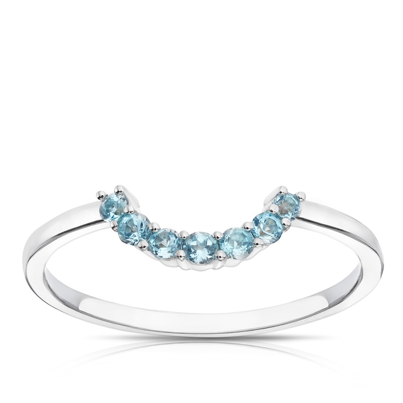 Main Image 1 of 9ct White Gold Blue Topaz U-Shaped Wedding Ring