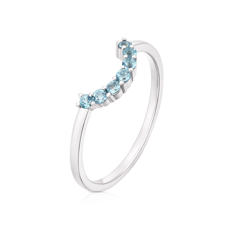 Main Image 2 of 9ct White Gold Blue Topaz U-Shaped Wedding Ring