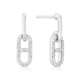 Sterling Silver Diamond Link Drop Stud Earrings