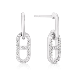 Sterling Silver Diamond Link Drop Stud Earrings