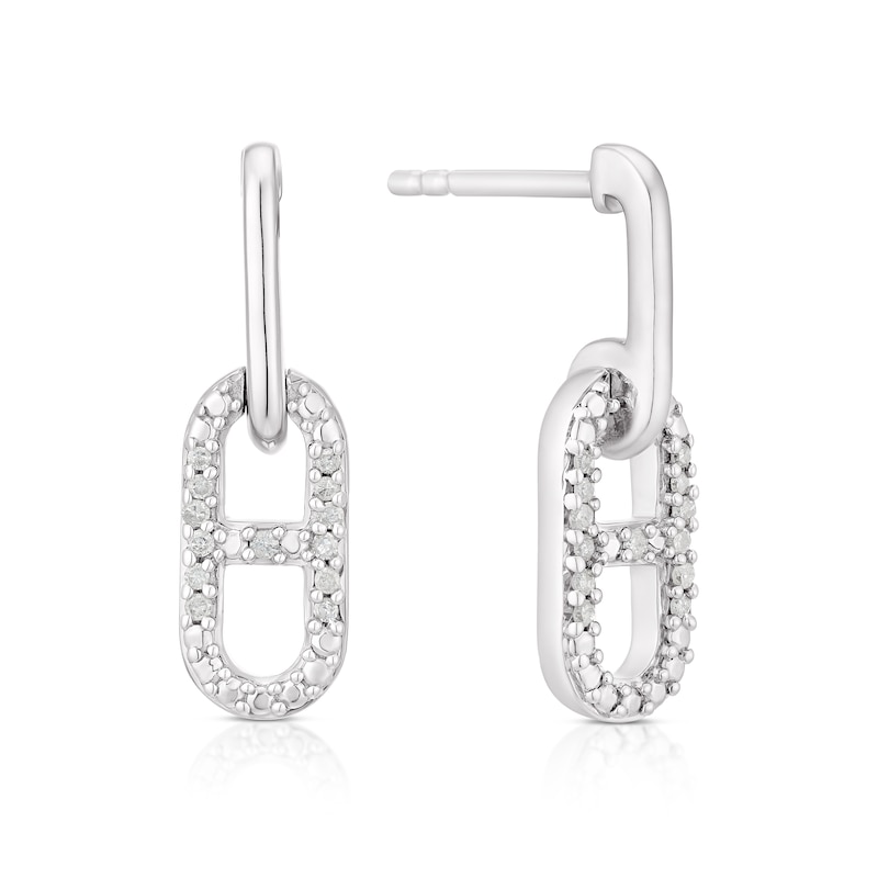 Sterling Silver Diamond Link Drop Stud Earrings