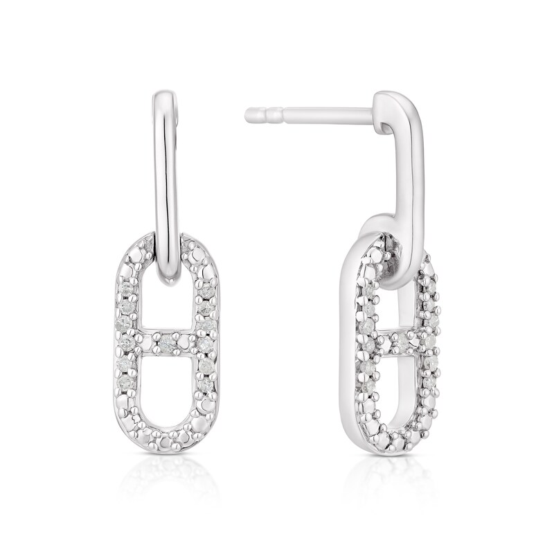 Main Image 1 of Sterling Silver Diamond Link Drop Stud Earrings