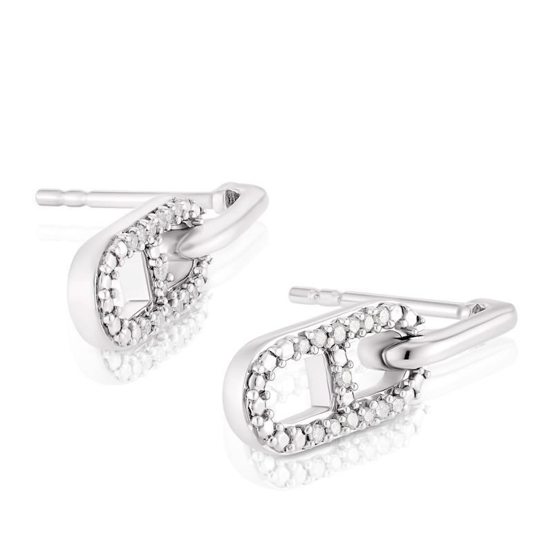 Sterling Silver Diamond Link Drop Stud Earrings