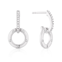 Sterling Silver Diamond Circle Drop Stud Earrings