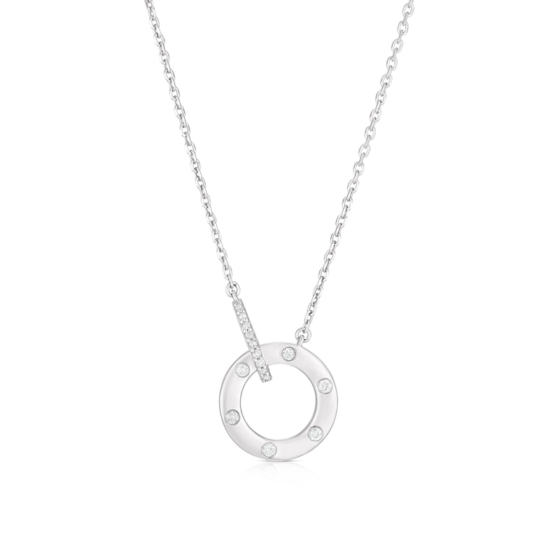 Main Image 1 of Sterling Silver Diamond Interlocking Circle Pendant Necklace