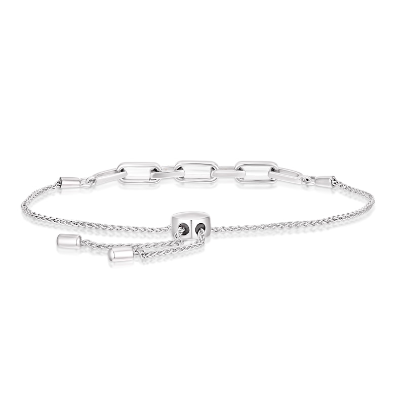 Sterling Silver Diamond Interlocking Link Bolo Bracelet