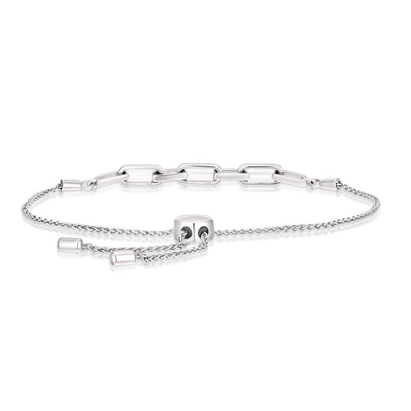 Main Image 3 of Sterling Silver Diamond Interlocking Link Bolo Bracelet