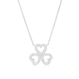 Sterling Silver 0.20ct Diamond 3 Heart Clover Pendant Necklace