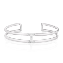Sterling Silver 0.13ct Diamond H Cuff Bangle