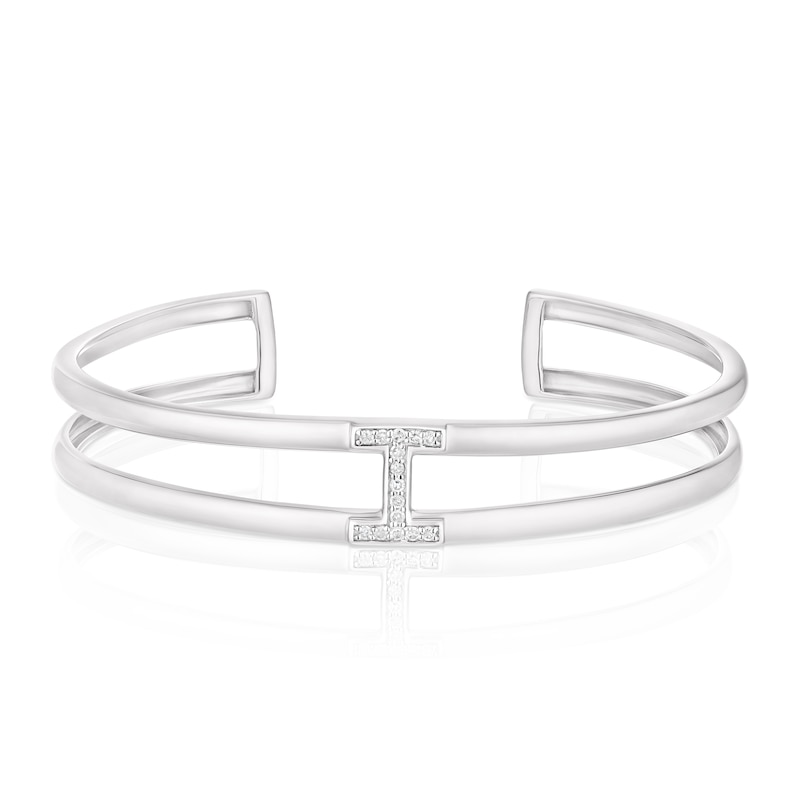 Main Image 1 of Sterling Silver 0.13ct Diamond H Cuff Bangle