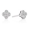 Thumbnail Image 1 of Sterling Silver 0.10ct Diamond Clover Stud Earrings