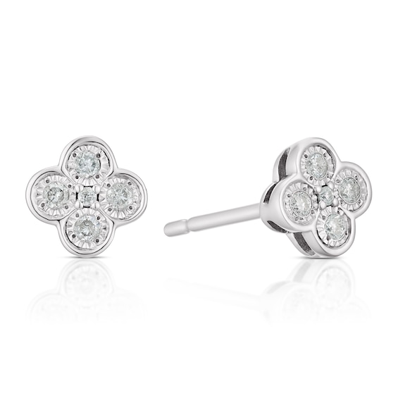 Sterling Silver 0.10ct Diamond Clover Stud Earrings