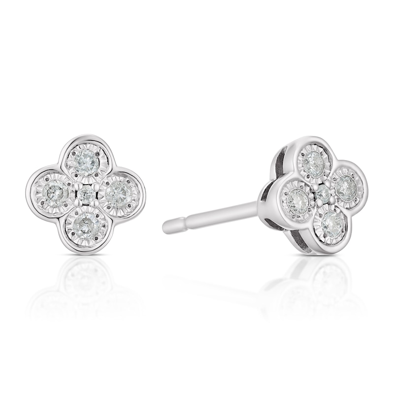 Main Image 1 of Sterling Silver 0.10ct Diamond Clover Stud Earrings