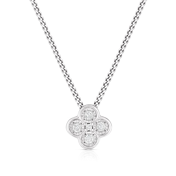 Sterling Silver Diamond Clover 18 Pendant Necklace