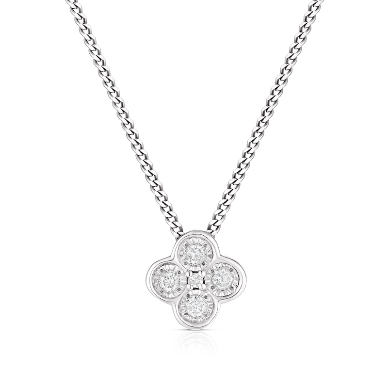 Main Image 1 of Sterling Silver Diamond Clover 18" Pendant Necklace