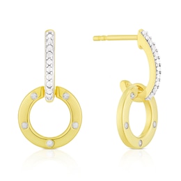 Sterling Silver & 18ct Yellow Gold Plated Vermeil Diamond Interlocking Circle Drop Earrings