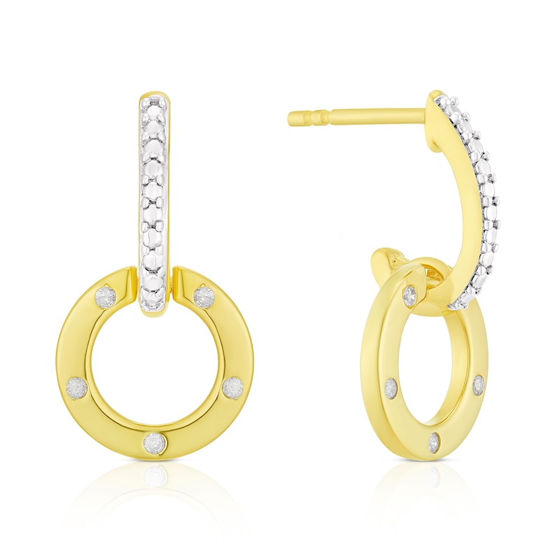 Main Image 1 of Sterling Silver & 18ct Yellow Gold Plated Vermeil Diamond Interlocking Circle Drop Earrings