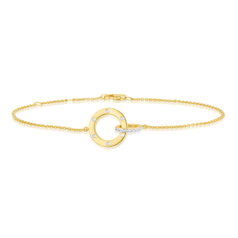 Main Image 1 of Sterling Silver & 18ct Yellow Gold Plated Vermeil Diamond Interlocking Circle Bracelet
