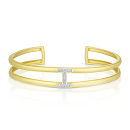 Sterling Silver &  18ct Yellow Gold Plated Vermeil Diamond H Cuff Bangle