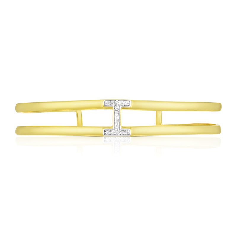 Sterling Silver &  18ct Yellow Gold Plated Vermeil Diamond H Cuff Bangle