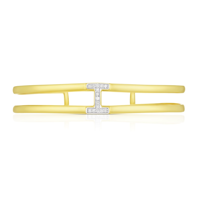 Main Image 2 of Sterling Silver &  18ct Yellow Gold Plated Vermeil Diamond H Cuff Bangle