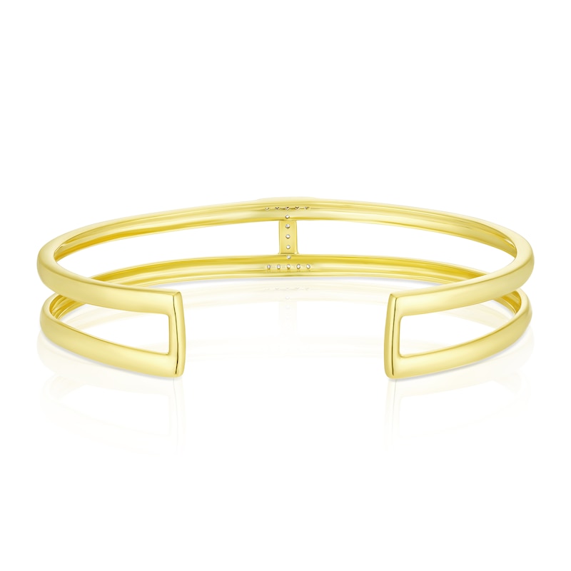 Sterling Silver &  18ct Yellow Gold Plated Vermeil Diamond H Cuff Bangle