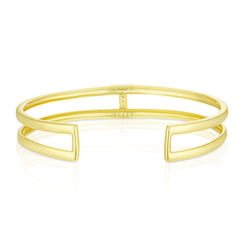 Main Image 3 of Sterling Silver &  18ct Yellow Gold Plated Vermeil Diamond H Cuff Bangle