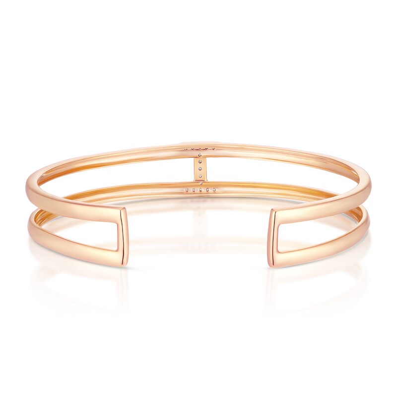 Main Image 3 of Sterling Silver & 18ct Rose Gold Plated Vermeil Diamond H Cuff Bangle
