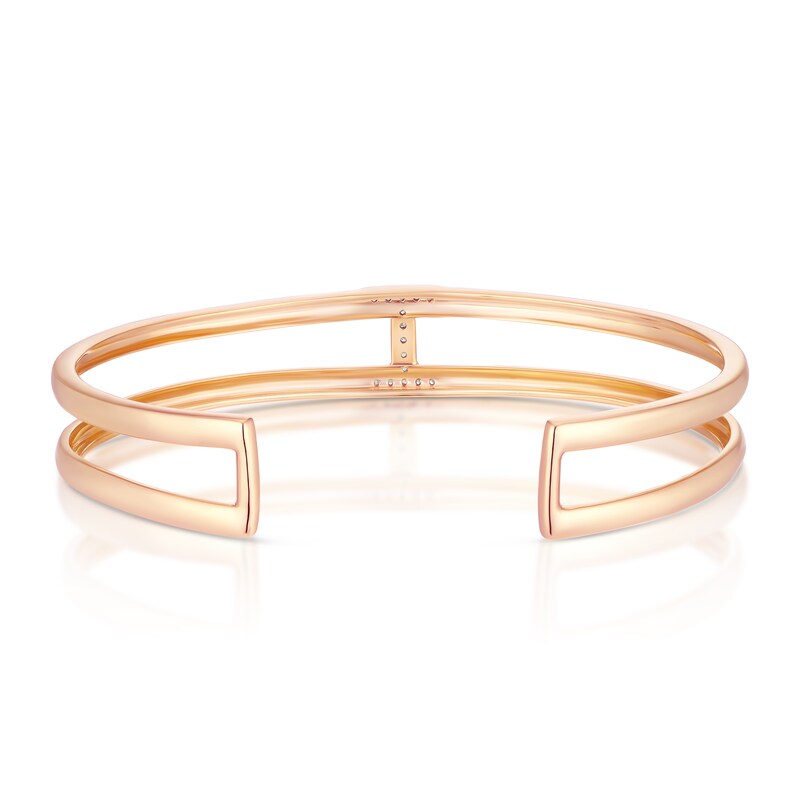 Sterling Silver & 18ct Rose Gold Plated Vermeil Diamond H Cuff Bangle