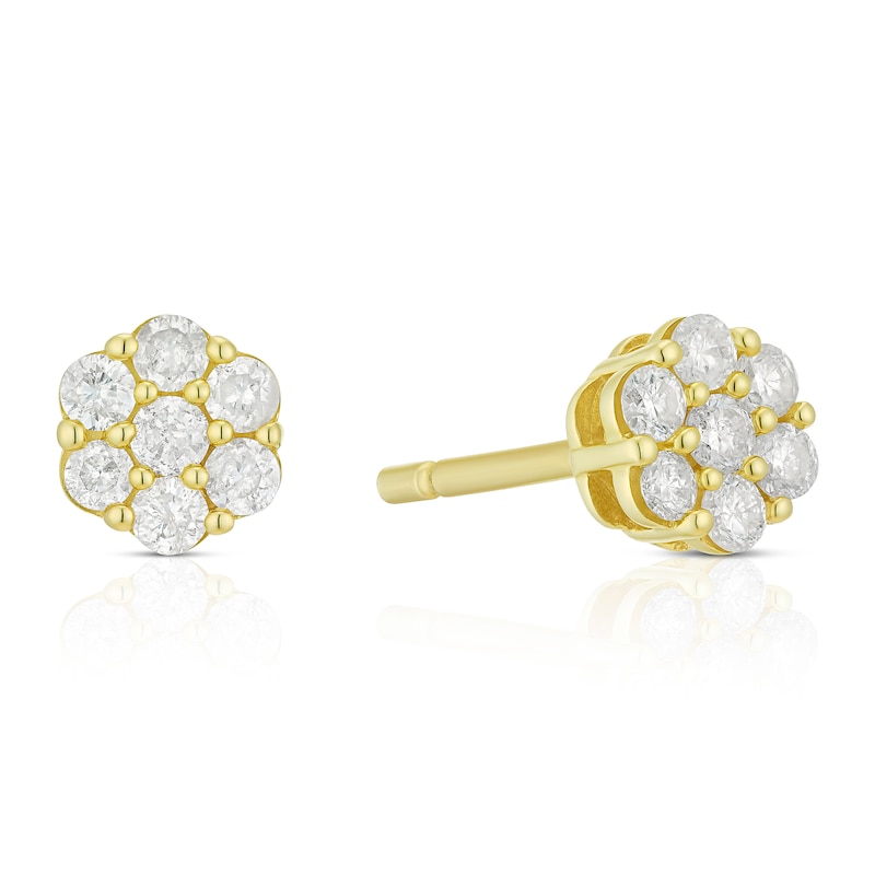 9ct Yellow Gold 0.25ct Diamond Flower Cluster Stud Earrings