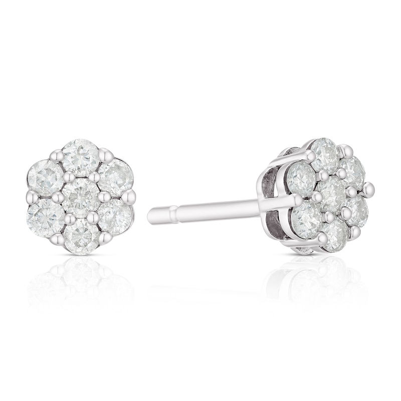 9ct White Gold 0.25ct Diamond Flower Cluster Stud Earrings