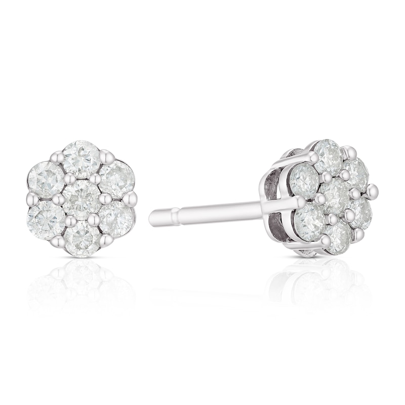 Main Image 1 of 9ct White Gold 0.25ct Diamond Flower Cluster Stud Earrings