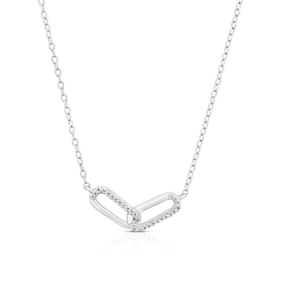 Sterling Silver Diamond Interlocking Link Pendant Necklace