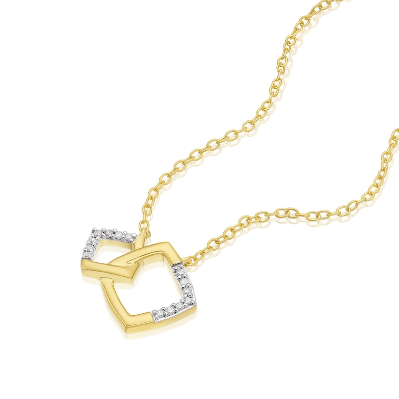 Sterling Silver & 18ct Yellow Gold Plated Vermeil Diamond Interlocking Squares Pendant Necklace