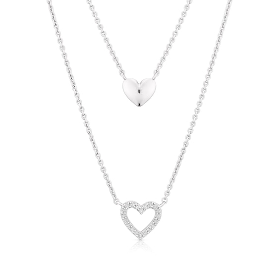 Sterling Silver 0.11ct Diamond Two Layer Chain Necklace